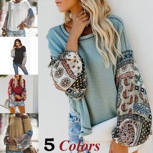 Autumn Winter Women Long Sleeve Bohemian Knit Patc